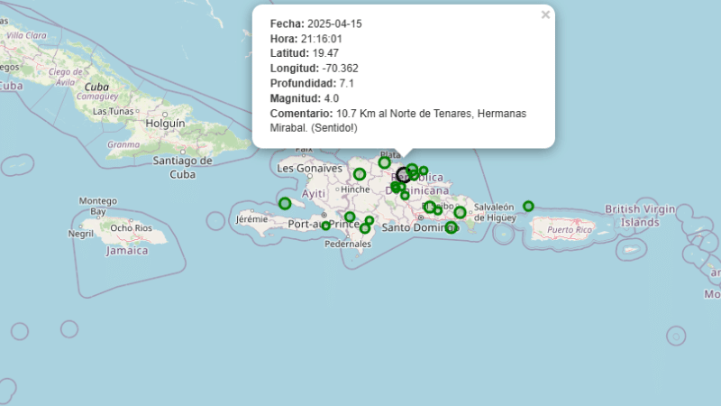 Temblor de 4.0 grados se siente en Tenares