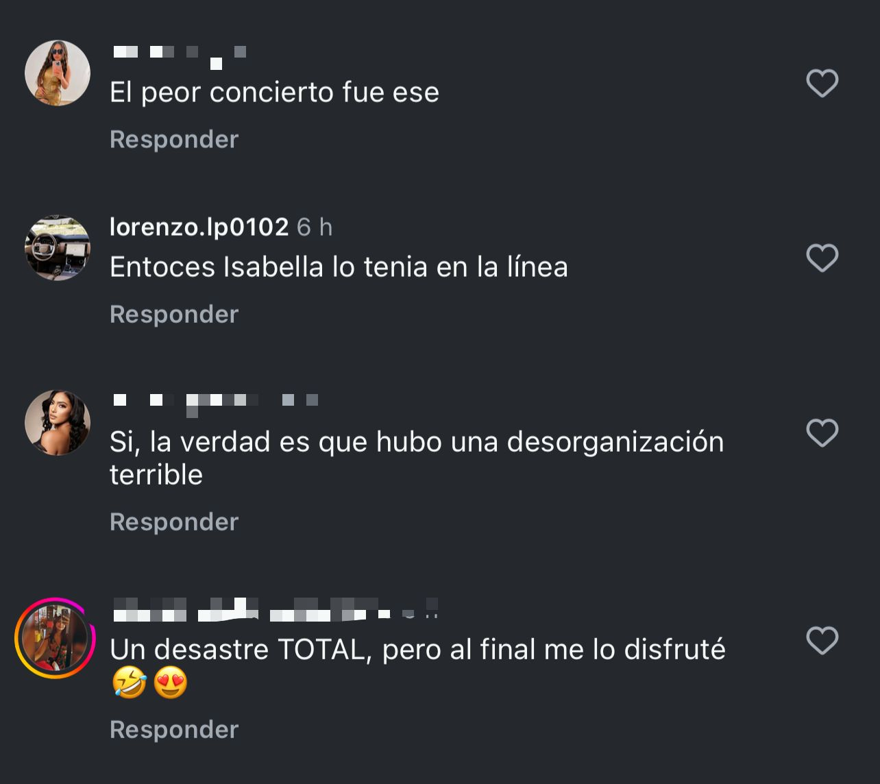 Comentarios sobre concierto desorganizado y divertido.